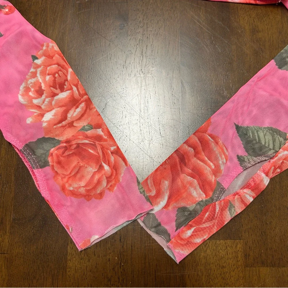 AFRM Maui Mesh Cutout Crop Turtleneck Top in Pink Bouquet Size XL